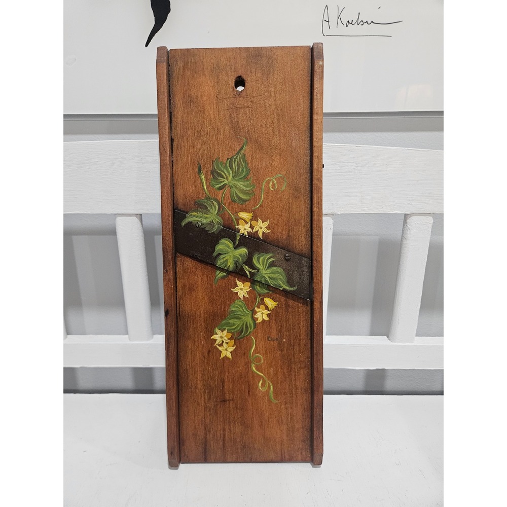 Vintage Primitive Wooden Cabbage Slicer Handpainted Floral Folk Art
